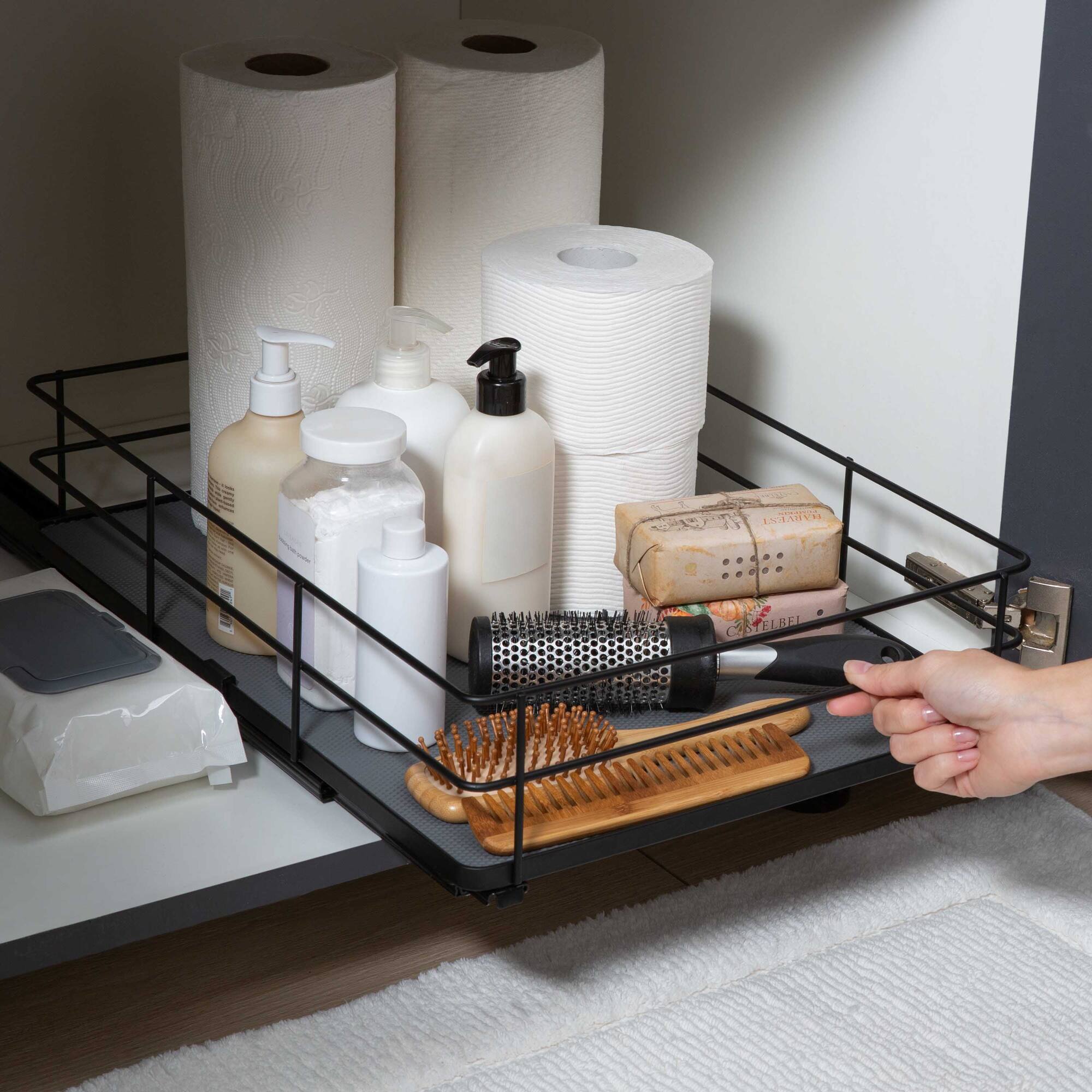 Organize It All Large Matte Black Slide Out Shelf Organizer